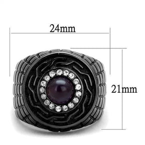 TK2813 - IP Light Black  (IP Gun) Stainless Steel Ring with Semi-Precious Amethyst Crystal in Amethyst