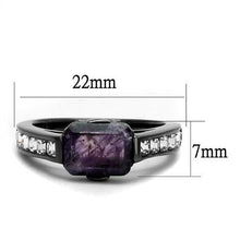 Load image into Gallery viewer, TK2832 - IP Light Black  (IP Gun) Stainless Steel Ring with Precious Stone Amethyst Crystal in Amethyst