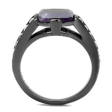 Load image into Gallery viewer, TK2832 - IP Light Black  (IP Gun) Stainless Steel Ring with Precious Stone Amethyst Crystal in Amethyst