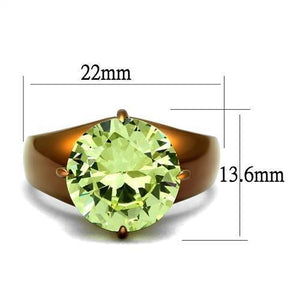 TK2839 - IP Coffee light Stainless Steel Ring with AAA Grade CZ  in Apple Green color