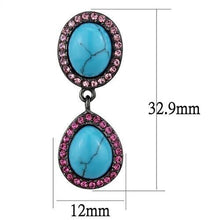 Load image into Gallery viewer, TK2847 - IP Light Black  (IP Gun) Stainless Steel Earrings with Synthetic Turquoise in Sea Blue