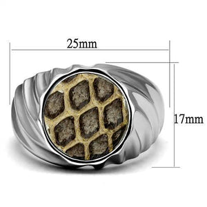 TK2859 - High polished (no plating) Stainless Steel Ring with Leather  in Animal pattern