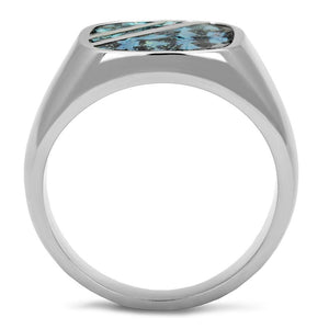 TK2860 High polished (no plating) Stainless Steel Ring with Leather in Aquamarine AB