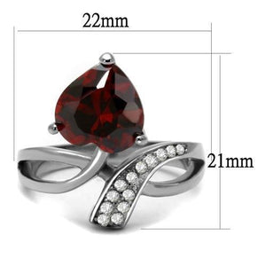 TK2863 - High polished (no plating) Stainless Steel Ring with AAA Grade CZ  in Garnet