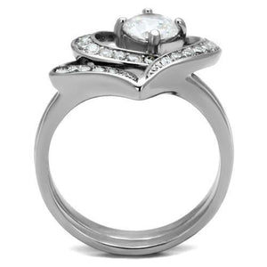 TK2868 - High polished (no plating) Stainless Steel Ring with AAA Grade CZ  in Clear