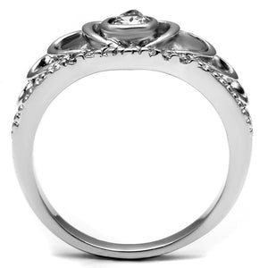 TK2870 - High polished (no plating) Stainless Steel Ring with AAA Grade CZ  in Clear