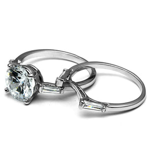 TK2878 - High polished (no plating) Stainless Steel Ring with AAA Grade CZ  in Clear