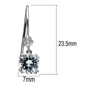 TK2883 - High polished (no plating) Stainless Steel Earrings with AAA Grade CZ  in Clear