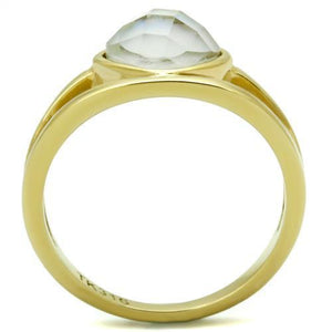 TK2908 - IP Gold(Ion Plating) Stainless Steel Ring with Precious Stone Conch in White