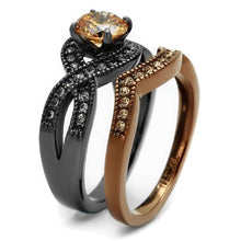 Load image into Gallery viewer, TK2957 - IP Light Black &amp; IP Light coffee Stainless Steel Ring with AAA Grade CZ  in Champagne