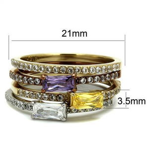 TK2960 - Three Tone (IP Gold & IP Light coffee & High Polished) Stainless Steel Ring with AAA Grade CZ  in Multi Color