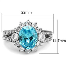 Load image into Gallery viewer, TK2977 - High polished (no plating) Stainless Steel Ring with AAA Grade CZ  in Sea Blue