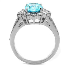 Load image into Gallery viewer, TK2977 - High polished (no plating) Stainless Steel Ring with AAA Grade CZ  in Sea Blue