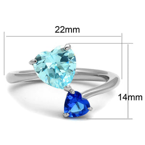TK2980 High polished (no plating) Stainless Steel Ring with AAA Grade CZ in Sea Blue