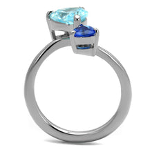 Load image into Gallery viewer, TK2980 High polished (no plating) Stainless Steel Ring with AAA Grade CZ in Sea Blue