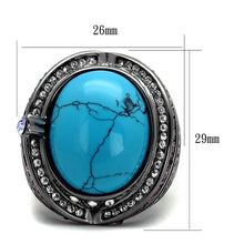 Load image into Gallery viewer, TK2983 - IP Light Black  (IP Gun) Stainless Steel Ring with Synthetic Turquoise in Sea Blue