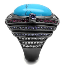 Load image into Gallery viewer, TK2983 - IP Light Black  (IP Gun) Stainless Steel Ring with Synthetic Turquoise in Sea Blue