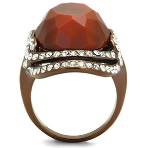 TK2984 - IP Coffee light Stainless Steel Ring with Synthetic Synthetic Stone in Orange