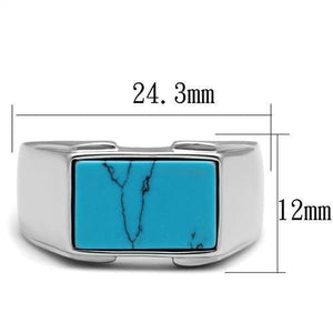 TK3000 - High polished (no plating) Stainless Steel Ring with Synthetic Imitation Amber  in Sea Blue