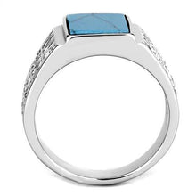 Load image into Gallery viewer, TK3004 - High polished (no plating) Stainless Steel Ring with Synthetic Turquoise in Sea Blue