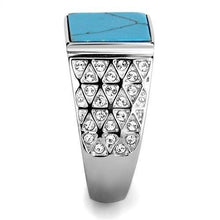 Load image into Gallery viewer, TK3004 - High polished (no plating) Stainless Steel Ring with Synthetic Turquoise in Sea Blue
