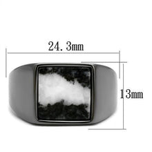 Load image into Gallery viewer, TK3005 - IP Light Black  (IP Gun) Stainless Steel Ring with Semi-Precious Zebra Jasper in Gray