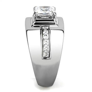 TK3011 - High polished (no plating) Stainless Steel Ring with AAA Grade CZ  in Clear