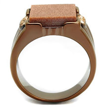 Load image into Gallery viewer, TK3015 - IP Coffee light Stainless Steel Ring with Semi-Precious Gold Sand Stone in Siam