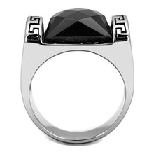 Load image into Gallery viewer, TK3016 - High polished (no plating) Stainless Steel Ring with Synthetic Onyx in Jet