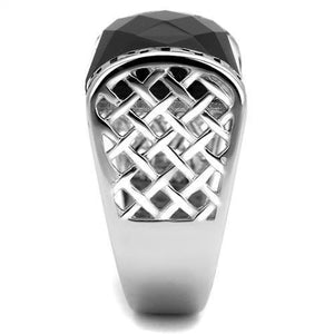 TK3016 - High polished (no plating) Stainless Steel Ring with Synthetic Onyx in Jet