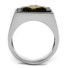 Load image into Gallery viewer, TK3018 - Two-Tone IP Gold (Ion Plating) Stainless Steel Ring with Semi-Precious Agate in Jet