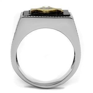 TK3018 - Two-Tone IP Gold (Ion Plating) Stainless Steel Ring with Semi-Precious Agate in Jet