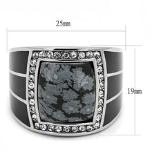 Load image into Gallery viewer, TK3042 - High polished (no plating) Stainless Steel Ring with Semi-Precious Snowflake Obsidian in Jet