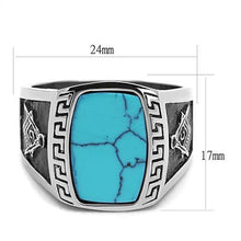 Load image into Gallery viewer, TK3044 - High polished (no plating) Stainless Steel Ring with Synthetic Turquoise in Sea Blue