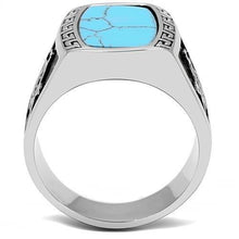 Load image into Gallery viewer, TK3044 - High polished (no plating) Stainless Steel Ring with Synthetic Turquoise in Sea Blue
