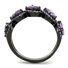 Load image into Gallery viewer, TK3051 - IP Black(Ion Plating) Stainless Steel Ring with AAA Grade CZ  in Amethyst