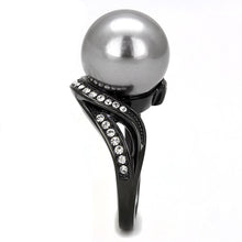 Load image into Gallery viewer, TK3052 - IP Black(Ion Plating) Stainless Steel Ring with Synthetic Pearl in Gray