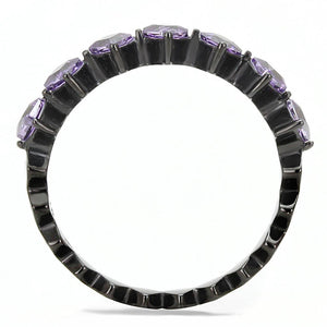 TK3054 - IP Black(Ion Plating) Stainless Steel Ring with AAA Grade CZ  in Amethyst