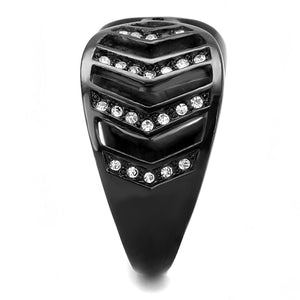 TK3056 - IP Black(Ion Plating) Stainless Steel Ring with Top Grade Crystal  in Clear