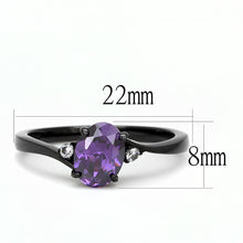 Load image into Gallery viewer, TK3063 - IP Black(Ion Plating) Stainless Steel Ring with AAA Grade CZ  in Amethyst