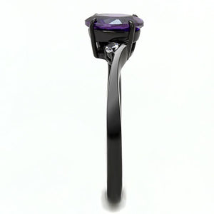 TK3063 - IP Black(Ion Plating) Stainless Steel Ring with AAA Grade CZ  in Amethyst