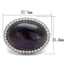 Load image into Gallery viewer, TK3083 - High polished (no plating) Stainless Steel Ring with Semi-Precious Amethyst Crystal in Amethyst