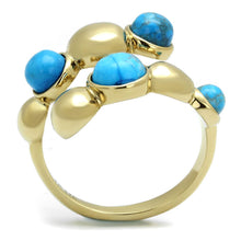 Load image into Gallery viewer, TK3091 - IP Gold(Ion Plating) Stainless Steel Ring with Semi-Precious Turquoise in Sea Blue