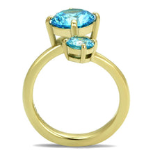 Load image into Gallery viewer, TK3092 - IP Gold(Ion Plating) Stainless Steel Ring with AAA Grade CZ  in Sea Blue