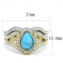 Load image into Gallery viewer, TK3124 - Two-Tone IP Gold (Ion Plating) Stainless Steel Ring with Synthetic Turquoise in Turquoise