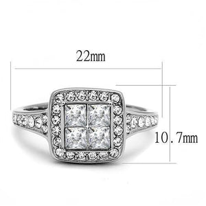 TK3137 - High polished (no plating) Stainless Steel Ring with AAA Grade CZ  in Clear