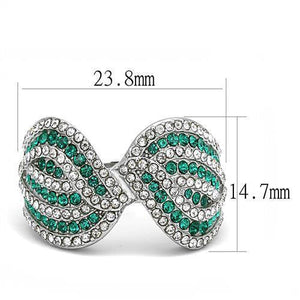 TK3142 - High polished (no plating) Stainless Steel Ring with Top Grade Crystal  in Emerald