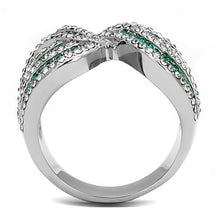 Load image into Gallery viewer, TK3142 - High polished (no plating) Stainless Steel Ring with Top Grade Crystal  in Emerald