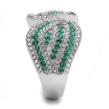 Load image into Gallery viewer, TK3142 - High polished (no plating) Stainless Steel Ring with Top Grade Crystal  in Emerald