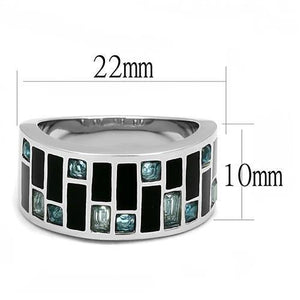 TK3175 - High polished (no plating) Stainless Steel Ring with Synthetic Synthetic Glass in Sea Blue